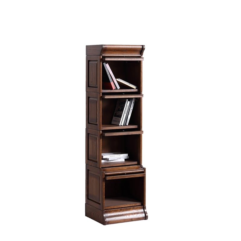 Crafters and Weavers Arts and Crafts Wood Narrow Barrister Bookcase in Cherry