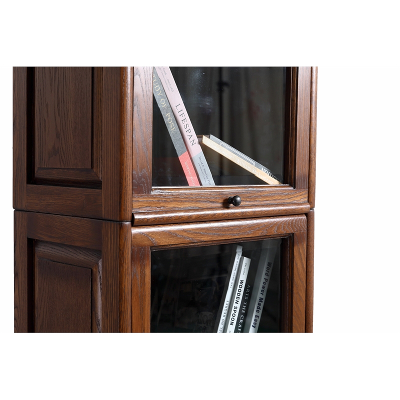 Crafters and Weavers Arts and Crafts Wood Narrow Barrister Bookcase in Cherry