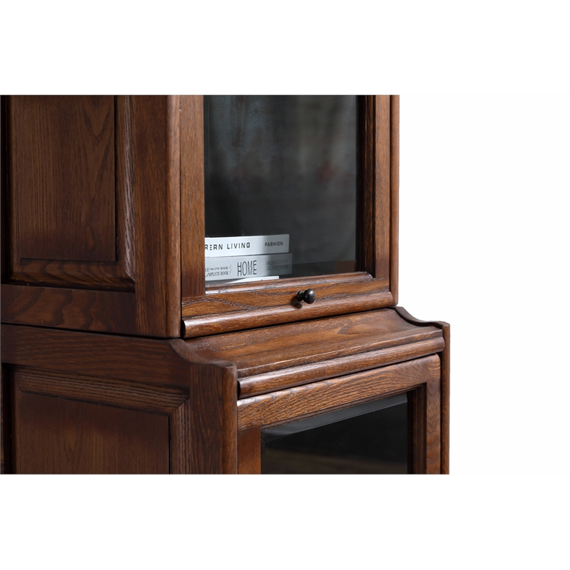 Crafters and Weavers Arts and Crafts Wood Narrow Barrister Bookcase in Cherry