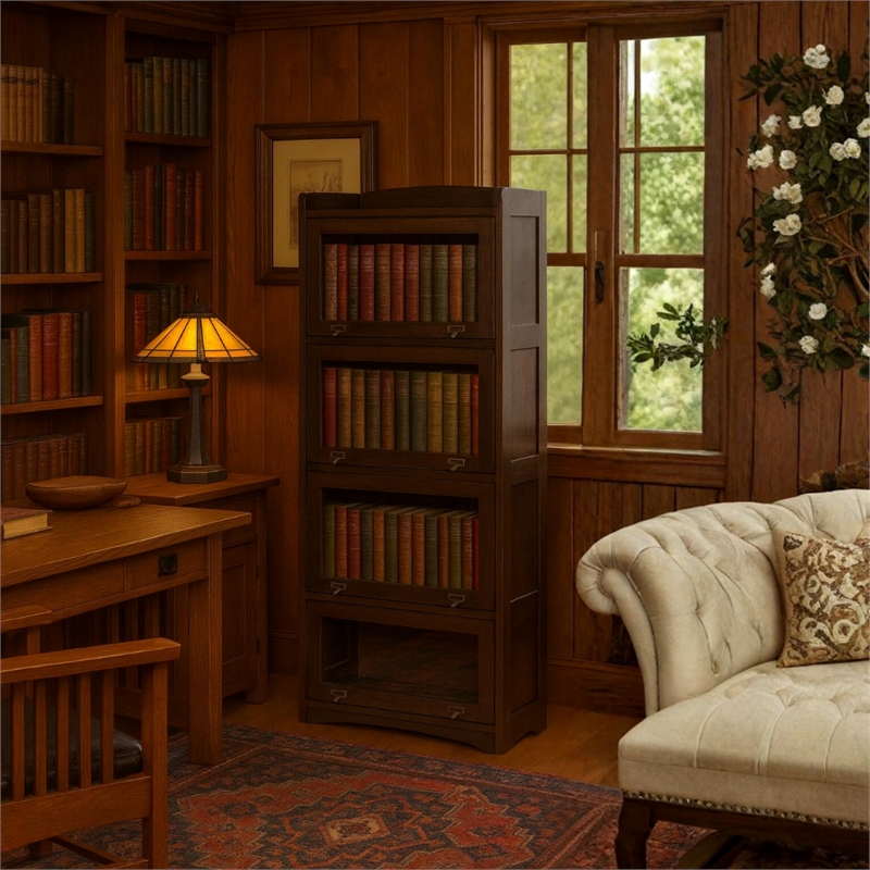 Crafters and Weavers Arts and Crafts 4-Stack Wood Barrister Bookcase in Cherry