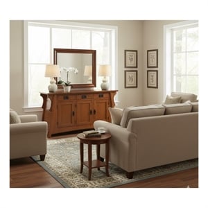 Crafters and Weavers Arts and Crafts Wood Console Cabinet in Cherry