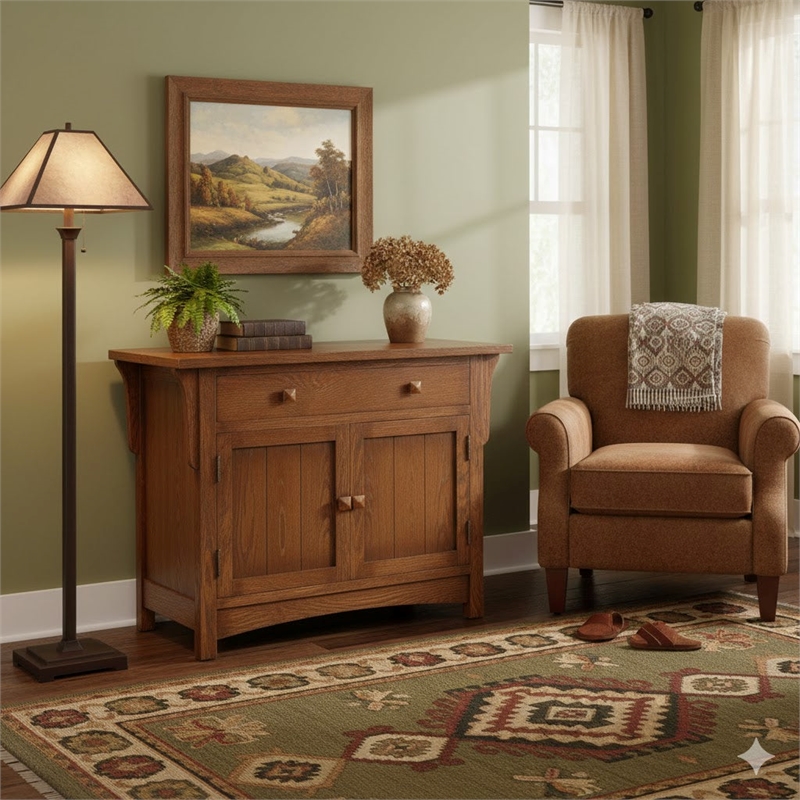 Crafters and Weavers Arts and Crafts Wood Cabinet in Dark Walnut