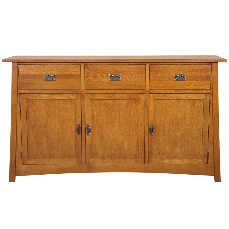 Crafters and Weavers Arts and Crafts 3-Drawer Solid Wood Sideboard in Walnut