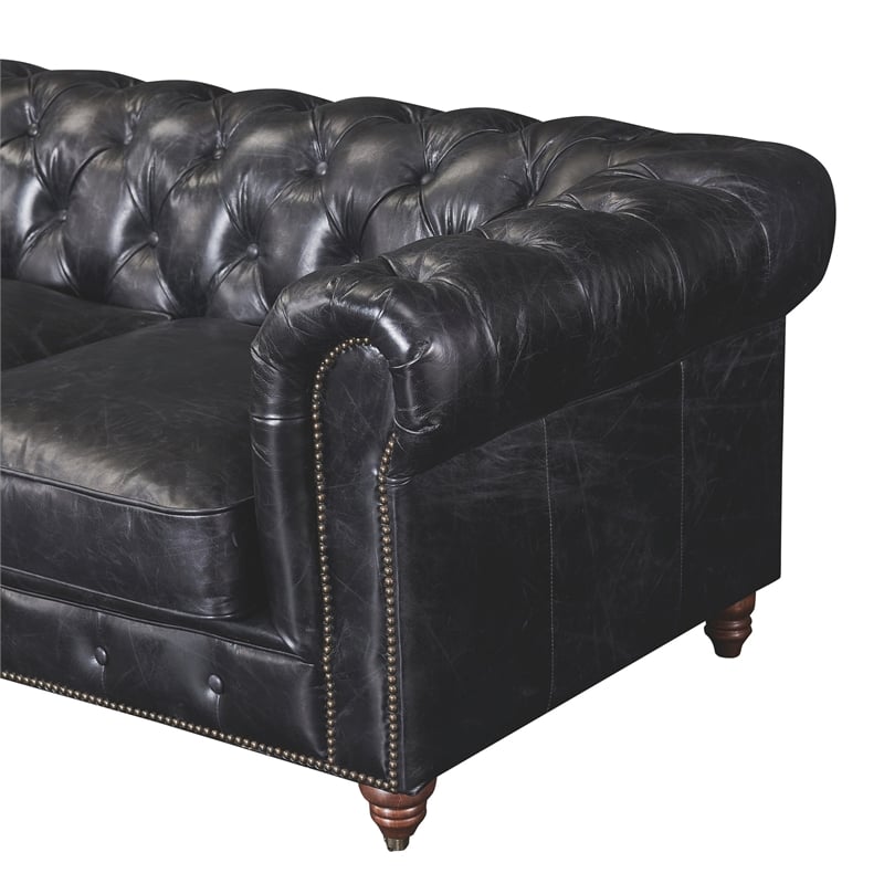 Crafters and Weavers Craftsman Mission Leather Loveseat in Black