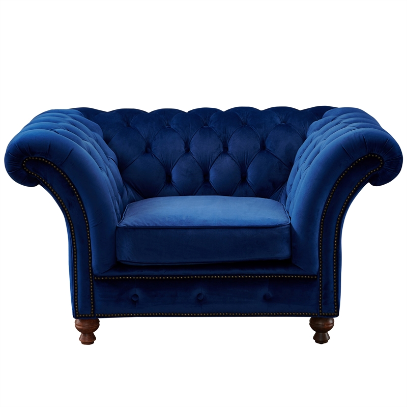 Crafters and Weavers Craftsman Mission Fabric Arm Chair in Sapphire Blue