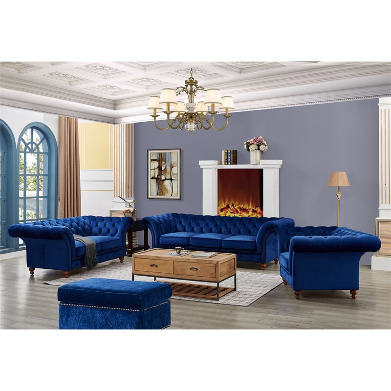 Crafters and Weavers Craftsman Mission Fabric Sloped Arm Loveseat in Blue