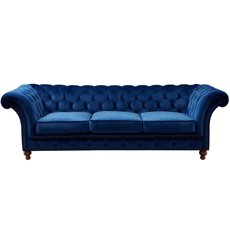 Crafters and Weavers Craftsman Mission Fabric/Velvet Sloped Arm Sofa in Blue