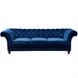Crafters and Weavers Craftsman Mission Fabric/Velvet Sloped Arm Sofa in Blue