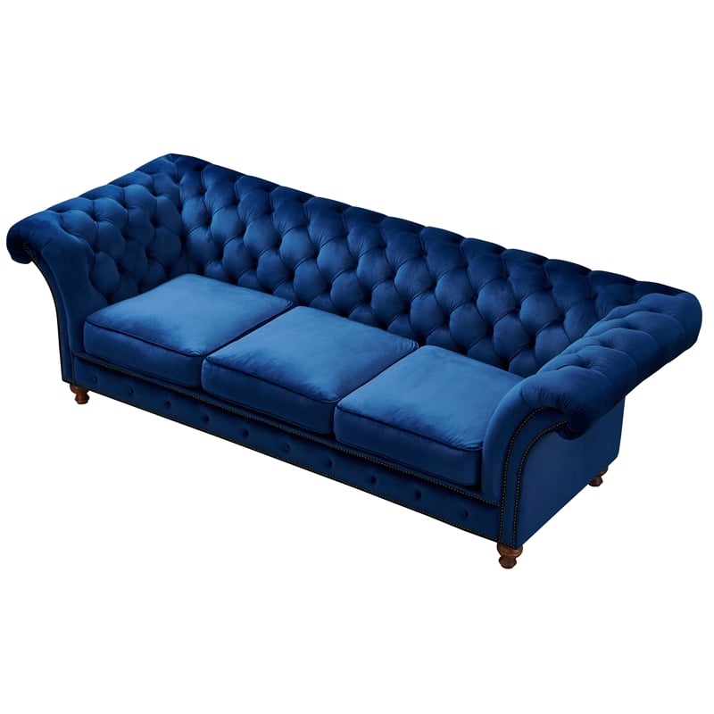 Crafters and Weavers Craftsman Mission Fabric/Velvet Sloped Arm Sofa in Blue