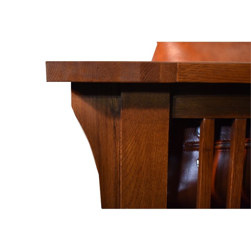Crafters and Weavers Arts and Crafts Leather Loveseat in Chestnut