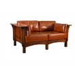Crafters and Weavers Arts and Crafts Leather Loveseat in Chestnut