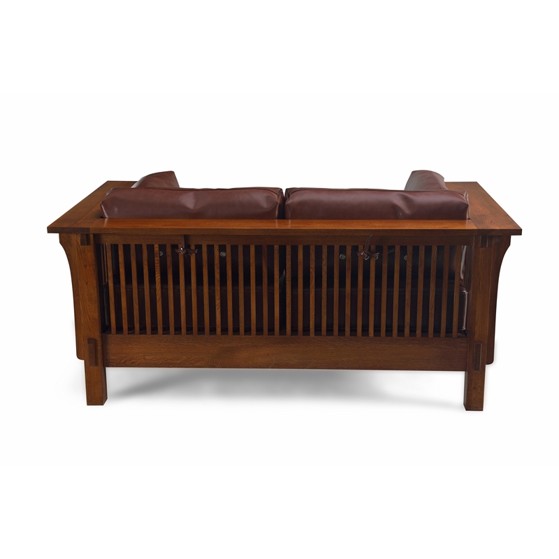 Crafters and Weavers Arts and Crafts Leather Loveseat in Chestnut