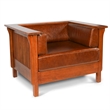 Crafters and Weavers Arts and Crafts Leather Slat Side Arm Chair in Chestnut