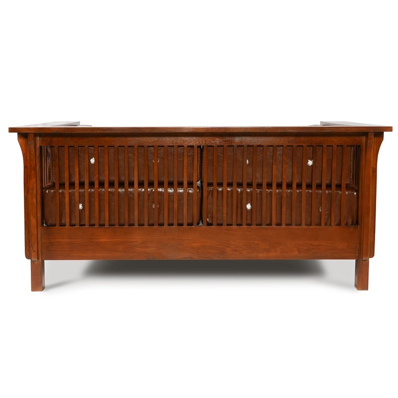 Crafters and Weavers Arts and Crafts Leather Cubic Loveseat in Chestnut