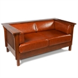 Crafters and Weavers Arts and Crafts Leather Slat Side Loveseat in Russet Brown