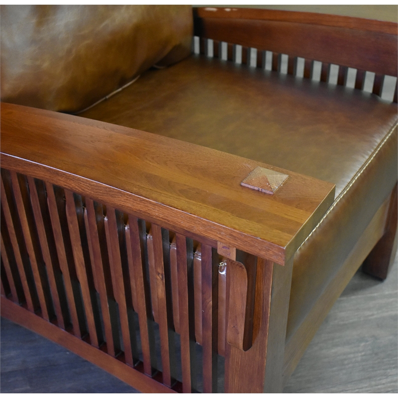Crafters and Weavers Arts and Crafts Leather Morris Chair in Brown