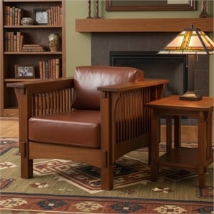 Crafters and Weavers Arts and Crafts Leather Arm Chair in Russet Brown