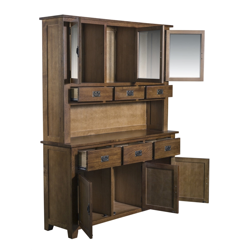Crafters and Weavers Arts and Crafts 6-Drawer Solid Wood China Cabinet in Walnut