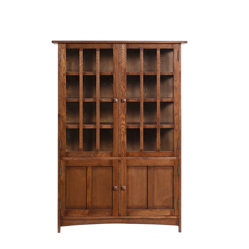 Crafters and Weavers Arts and Crafts Solid Wood Display China Cabinet in Walnut