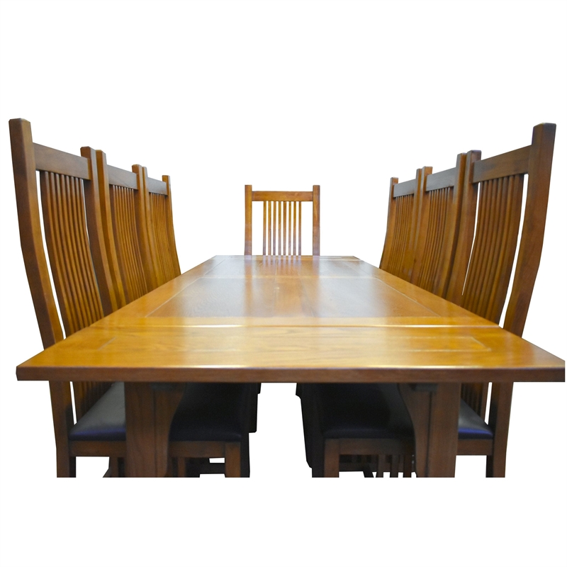 Crafters and Weavers Arts and Crafts Solid Wood Stow Leaf Dining Table in Walnut