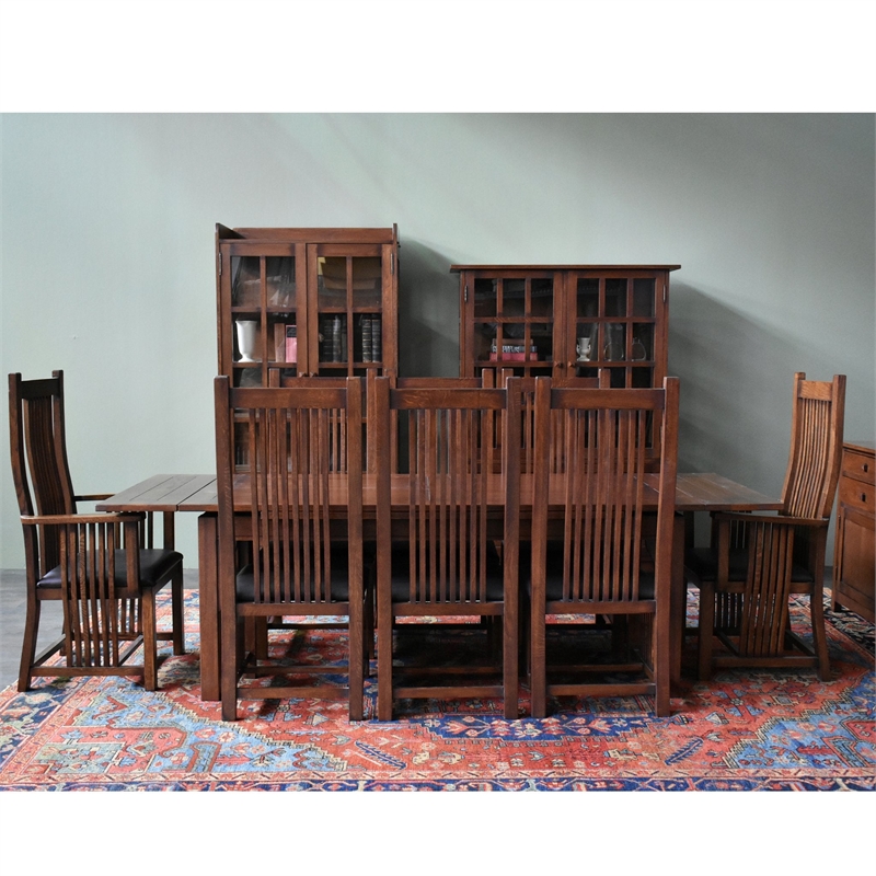 Crafters and Weavers Arts and Crafts Solid Wood Stow Leaf Dining Table in Walnut