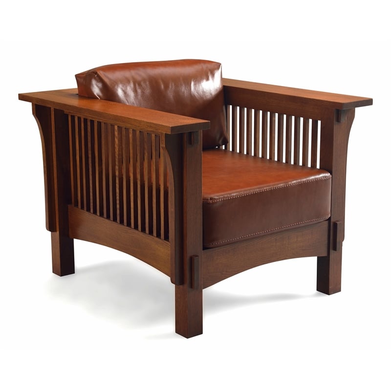 Crafters and Weavers Arts and Crafts Leather Arm Chair in Chestnut