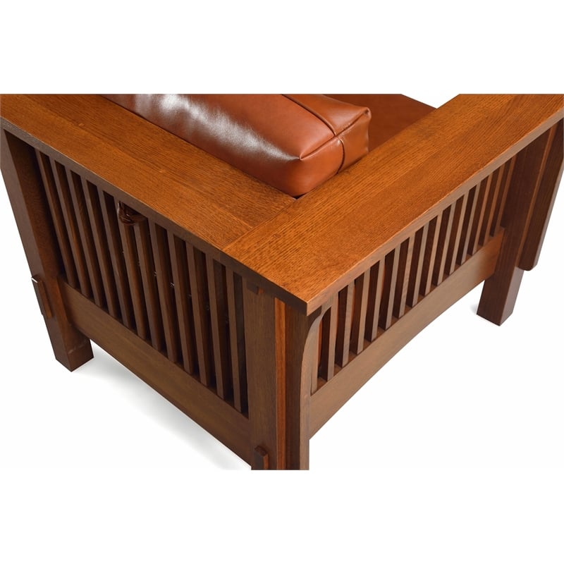 Crafters and Weavers Arts and Crafts Leather Arm Chair in Chestnut