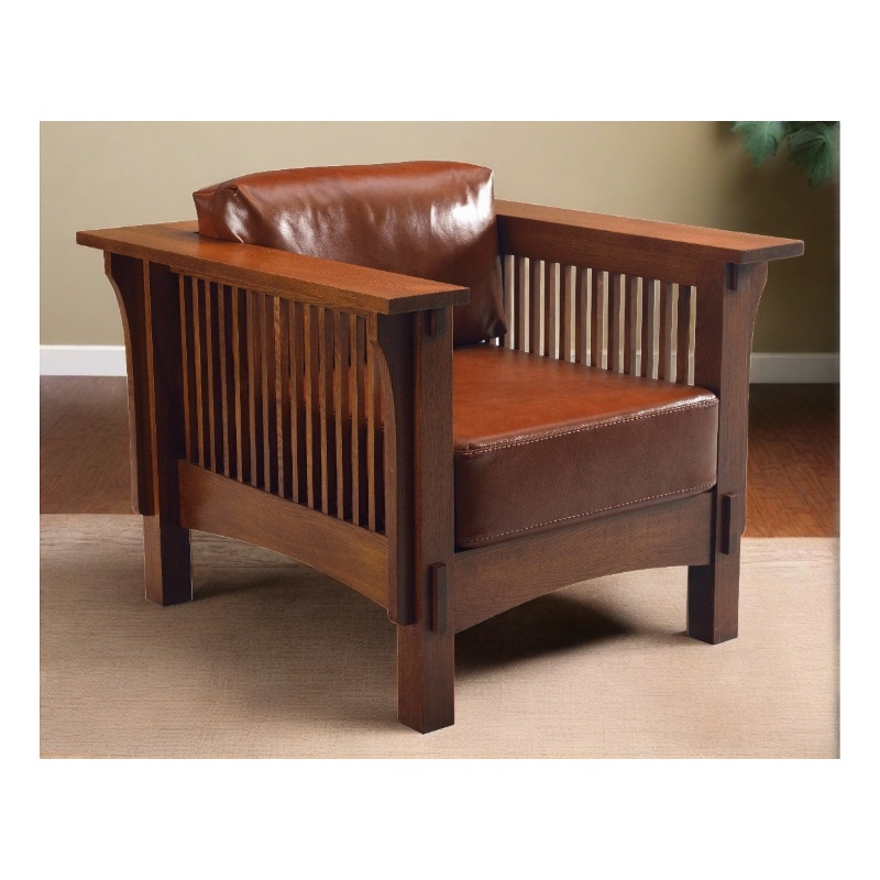 Crafters and Weavers Arts and Crafts Leather Arm Chair in Chestnut