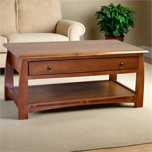 Crafters and Weavers Arts and Crafts 1 Drawer Wood Coffee Table in Cherry