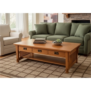 Crafters and Weavers Arts and Crafts Wood Coffee Table in Cherry