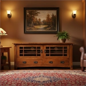 Crafters and Weavers Arts and Crafts Wood TV Stand for TVs up to 60&quot in Oak