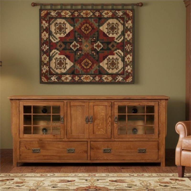 Crafters and Weavers Arts and Crafts Wood TV Stand for TVs up to 72