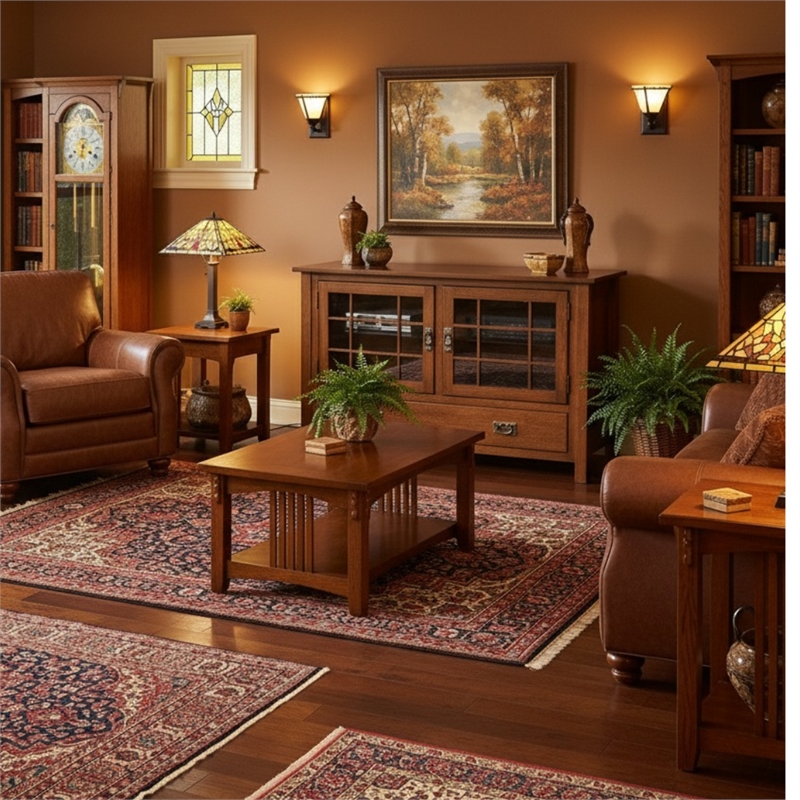 Crafters and Weavers Arts and Crafts Wood TV Stand for TVs up to 48