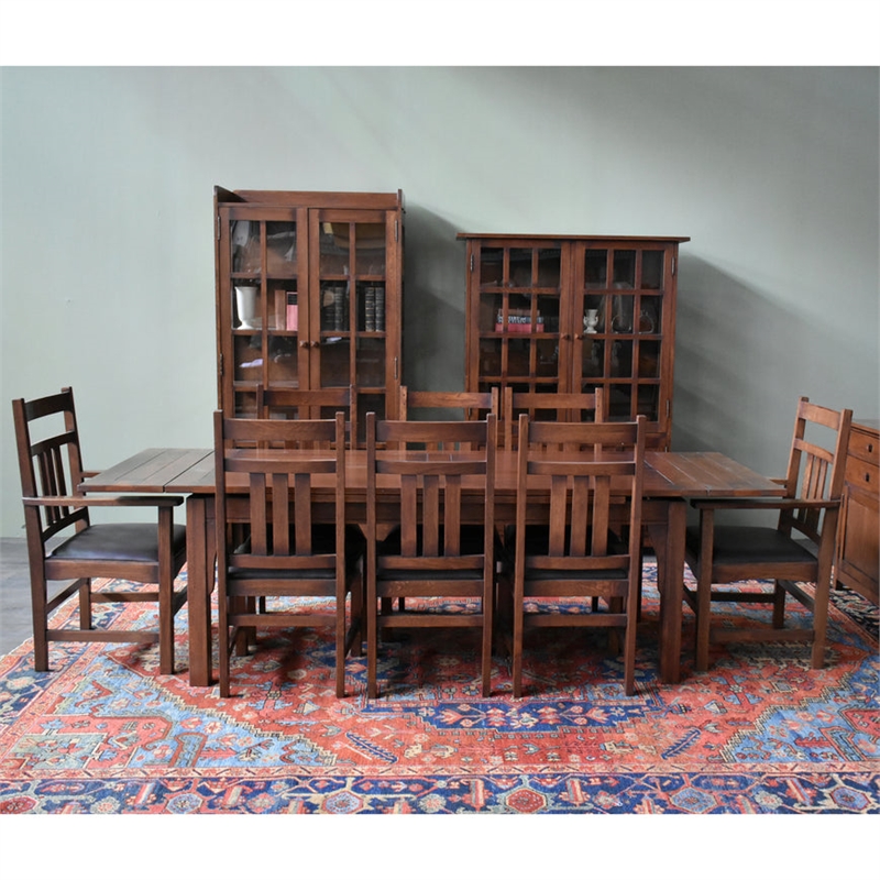 Crafters and Weavers Arts and Crafts Solid Wood Table Set in Dark Walnut