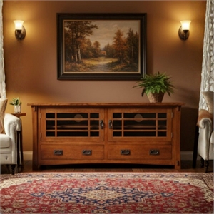 Crafters and Weavers Arts and Crafts Wood TV Stand for TVs up to 60&quot in Walnut