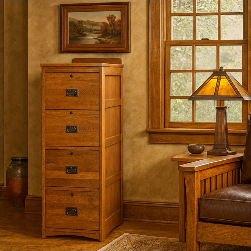 Crafters and Weavers Arts and Crafts 4-Drawer Wood File Cabinet in Cherry