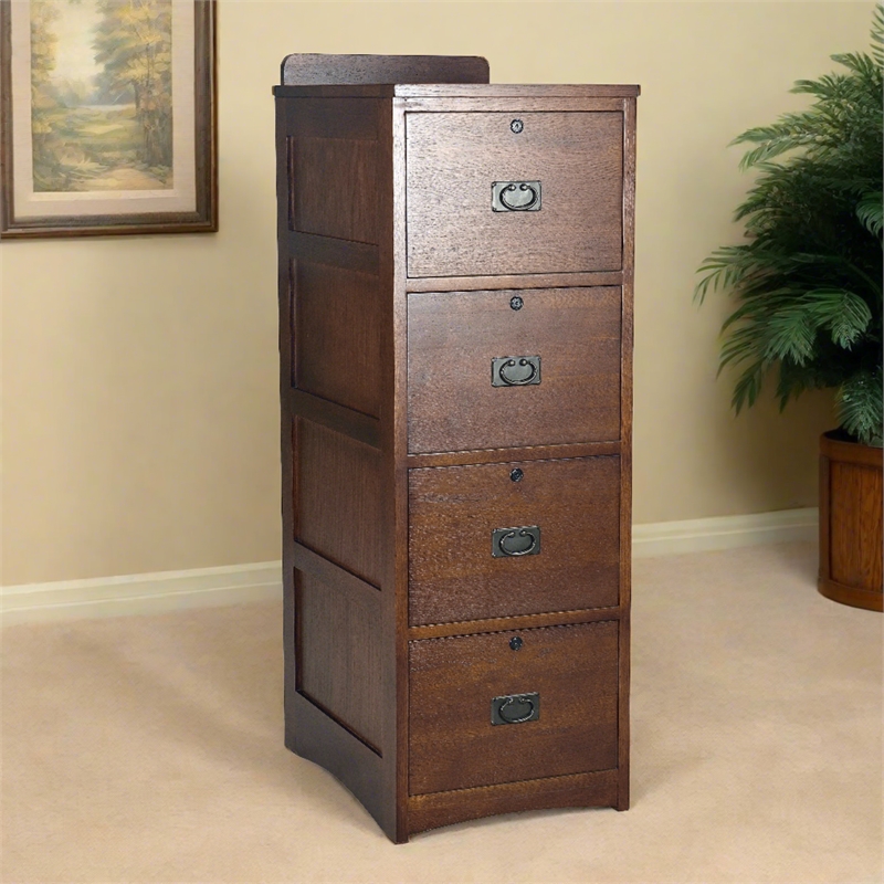 Crafters and Weavers Arts and Crafts 4-Drawer Wood File Cabinet in Cherry