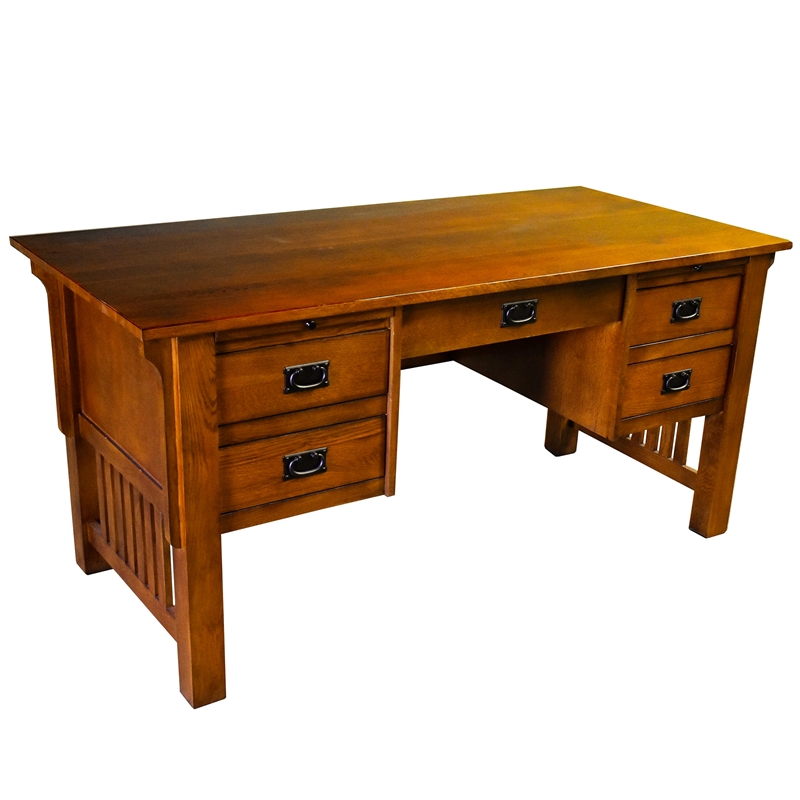 Crafters and Weavers Arts and Crafts 5-Drawer Wood Desk in Brown