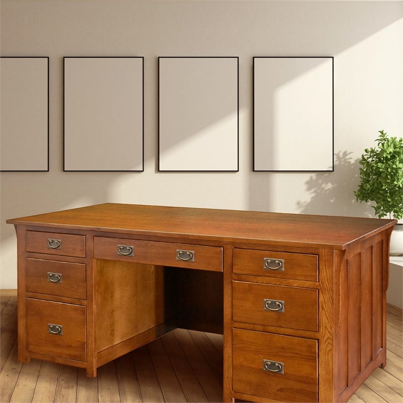 Crafters and Weavers Arts and Crafts Wood Library Desk w/ File Cabinet in Cherry
