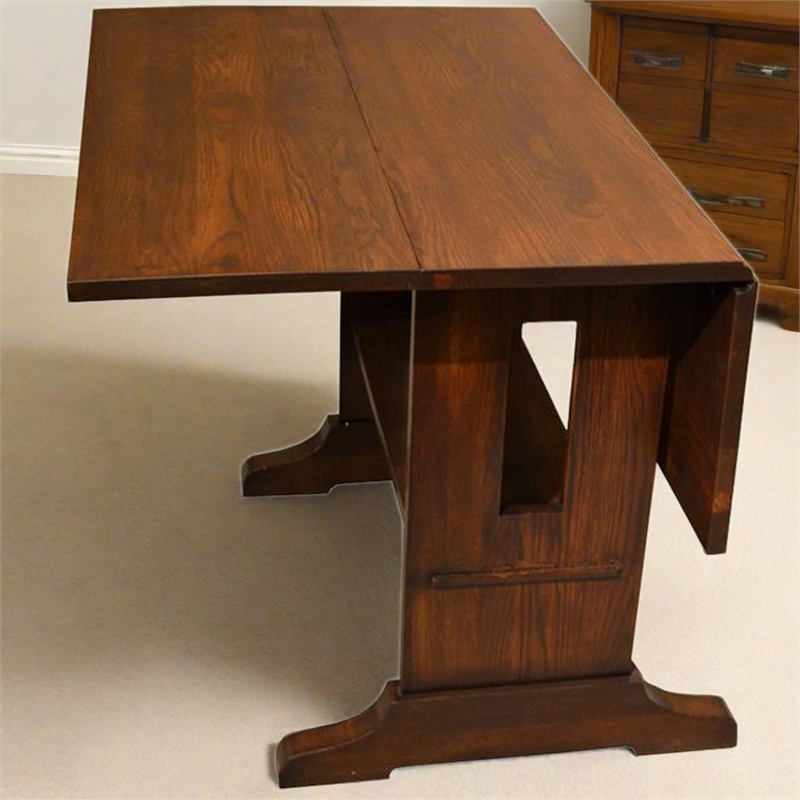 Crafters and Weavers Arts and Crafts Solid Wood Drop Leaf Dining Table in Walnut
