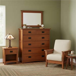 Crafters and Weavers Craftsman 6-Drawer Solid Wood Dresser in Cherry Oak