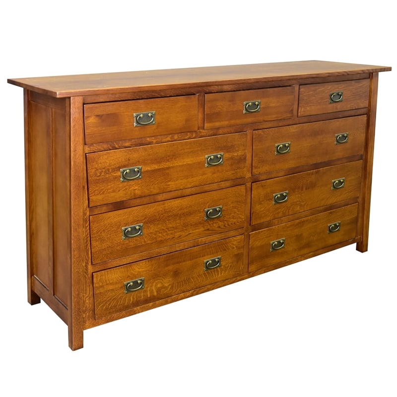 Crafters and Weavers Craftsman 9-Drawer Solid Wood Dresser in Cherry