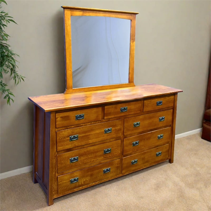 Crafters and Weavers Craftsman 9-Drawer Solid Wood Dresser in Cherry