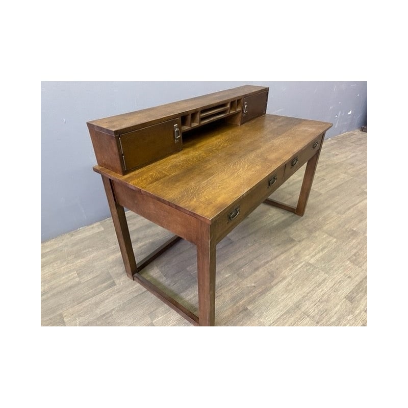 Crafters and Weavers Arts and Crafts Wood Library Table with Hutch in Walnut