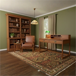 Crafters and Weavers Arts and Crafts Wood Library Table with Hutch in Walnut