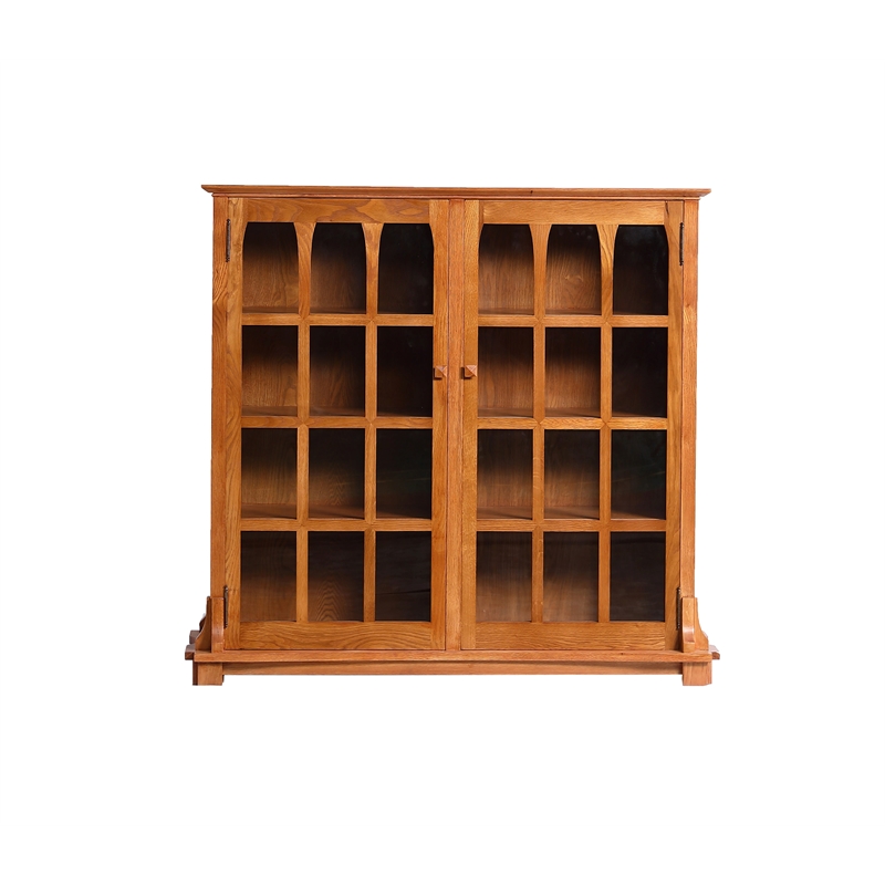 Crafters and Weavers Arts and Crafts Wood Double Door Bookcase in Cherry