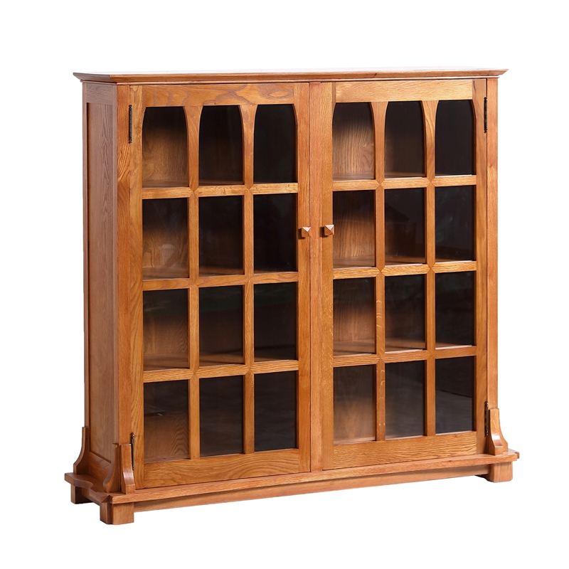 Crafters and Weavers Arts and Crafts Wood Double Door Bookcase in Cherry