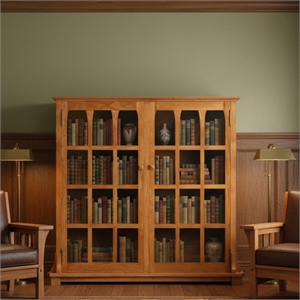 Crafters and Weavers Arts and Crafts Wood Double Door Bookcase in Cherry