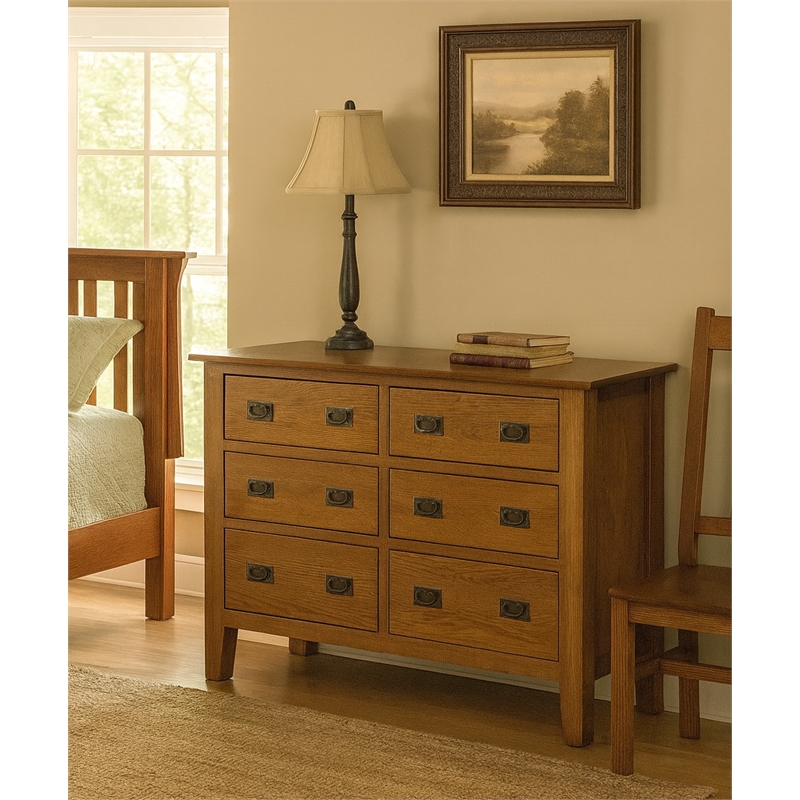 Crafters and Weavers Craftsman Mission 6-Drawer Solid Wood Dresser in Cherry