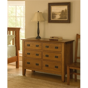 Crafters and Weavers Craftsman Mission 6-Drawer Solid Wood Dresser in Cherry